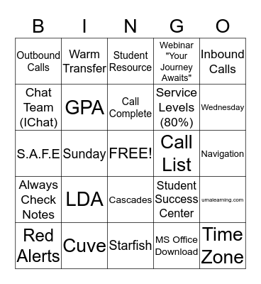 Classroom Support/Learner Services  Bingo Card