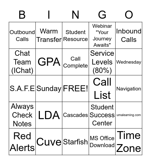 Classroom Support/Learner Services  Bingo Card