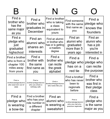 YB Theta Tau Atlantic Regionals 2019 Bingo Card