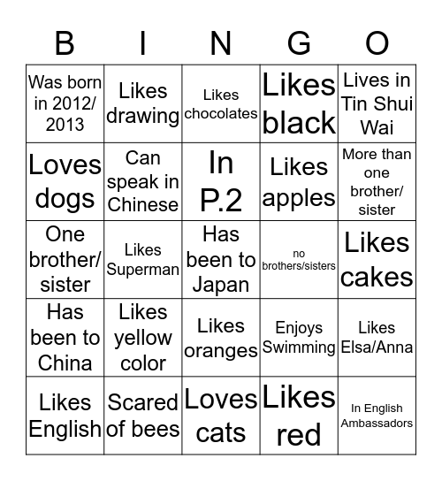 Get to know you - Bingo  Bingo Card