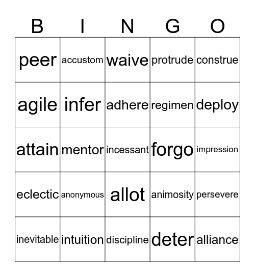 Vocabulary List 2 Bingo Card