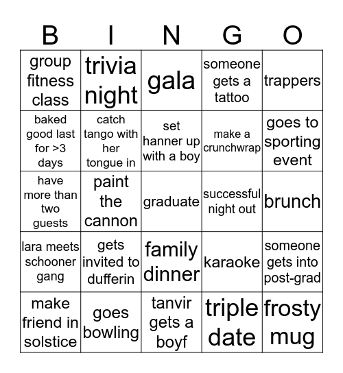 Solstice Bingo Card