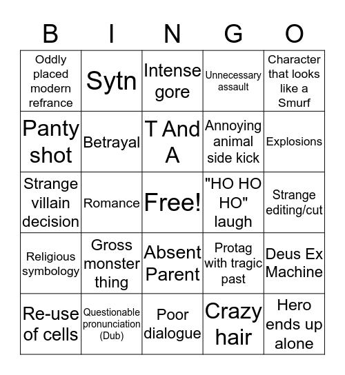 Old anime Bingo Card