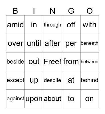 PREPOSITIONS Bingo Card