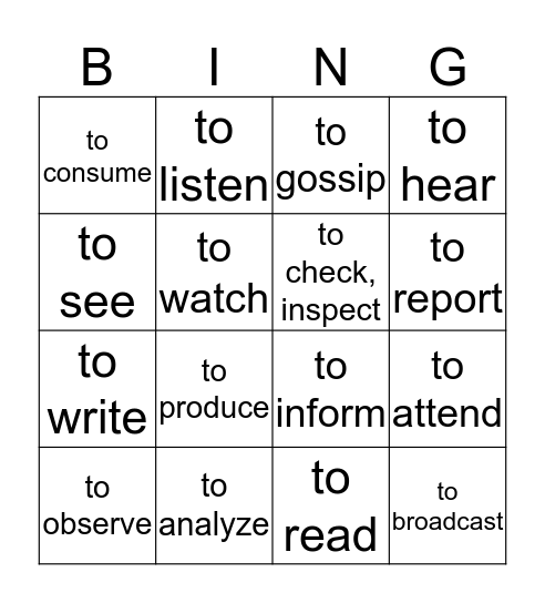La cultura popular: Los verbos Bingo Card