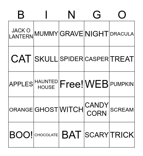 BOO Bingo Card