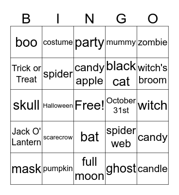 Halloween Bingo Card