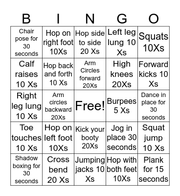 Fitness BINGO Card