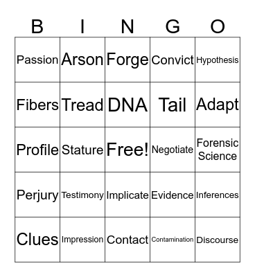 Forensic Science Bingo Card