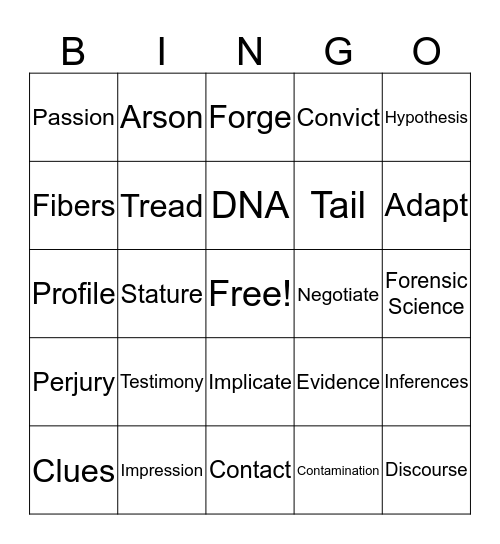 Forensic Science Bingo Card