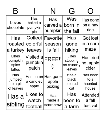 Fall Themed Bingo! Bingo Card