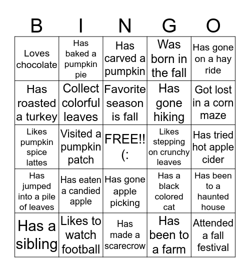 Fall Themed Bingo! Bingo Card
