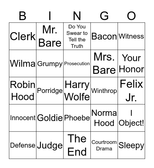 Goldilocks on Trial Bingo Card