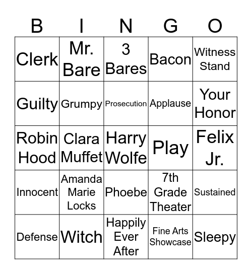 Goldilocks on Trial Bingo Card