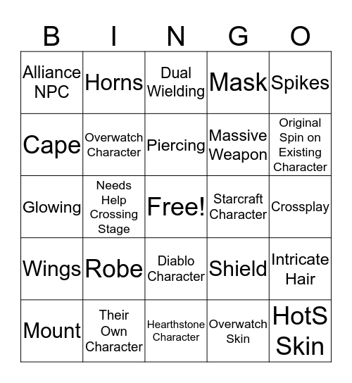 BLIZZCON COSPLAY BINGO Card