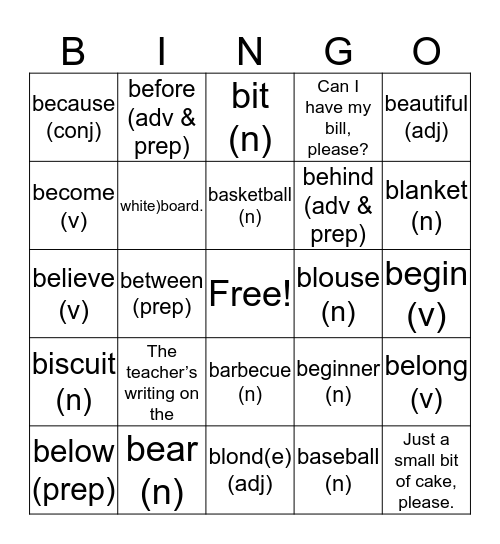 KET 1 Bingo Card