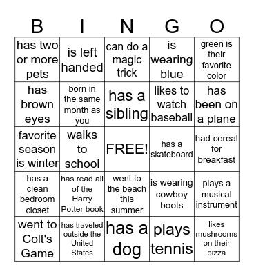 Junior Leader Bingo Card