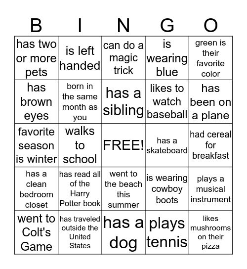 Junior Leader Bingo Card