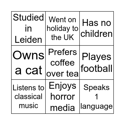 For each square, find someone who: Bingo Card