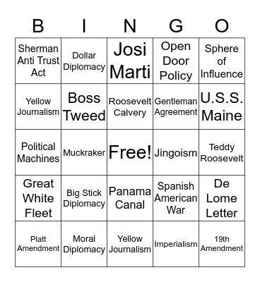 Imperialism Bingo   Bingo Card