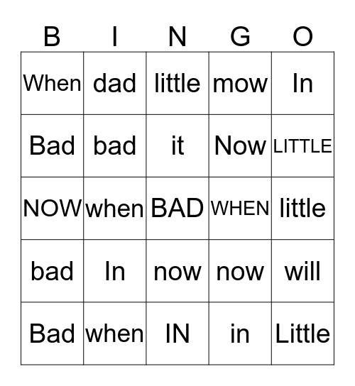 Word Wall 10/30 Bingo Card