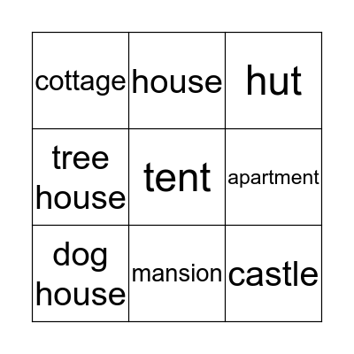 Houses Bingo Card