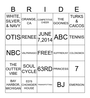 GINGER ZEE BRIDAL BINGO Card