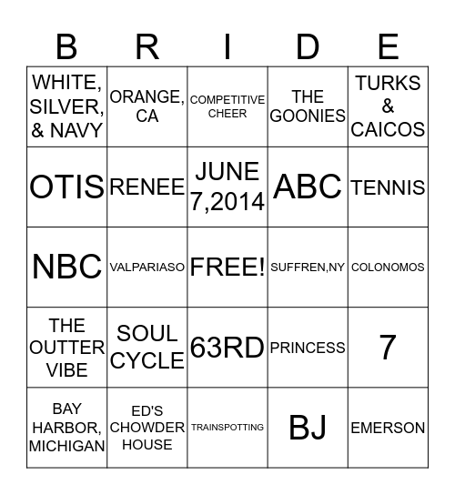 GINGER ZEE BRIDAL BINGO Card