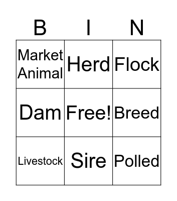 Livestock Bingo Card