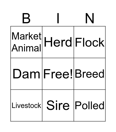 Livestock Bingo Card