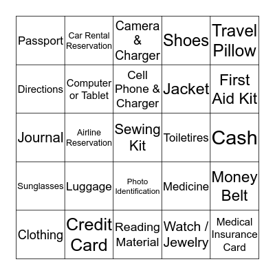 Bon Voyage Bingo Card