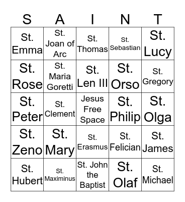 Saints Day BINO Bingo Card