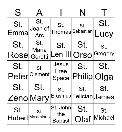 Saints Day BINO Bingo Card