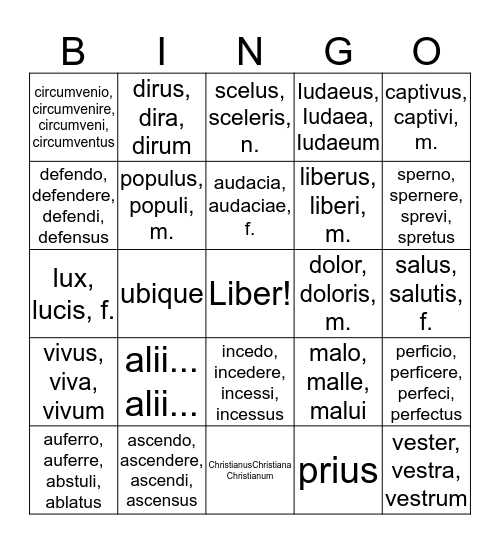 Stage 29 Vocab Bingo Card