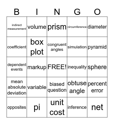 Vocabulary Bingo Card