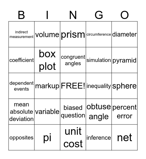 Vocabulary Bingo Card