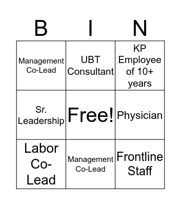 UBT Bingo Card