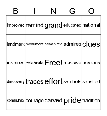 Vocabulary Bingo Card