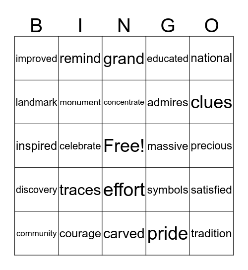 Vocabulary Bingo Card