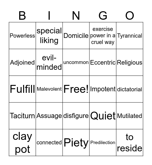 TKAM Chapter 1 Bingo Card