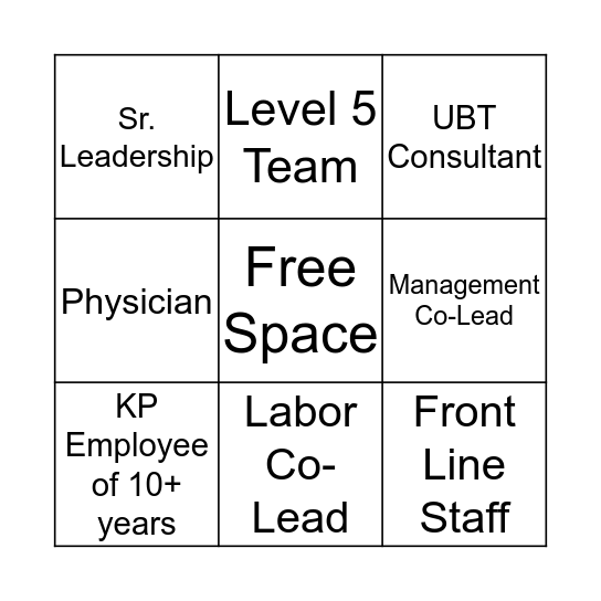 UBT Bingo Card