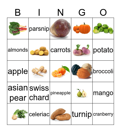 Fruits & Vegetables Bingo Card