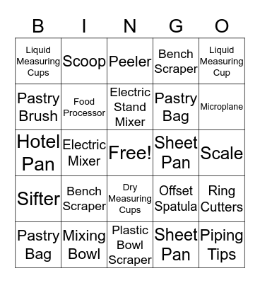 Baking Tool Bingo Card