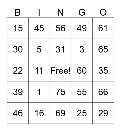 Untitled Bingo Card