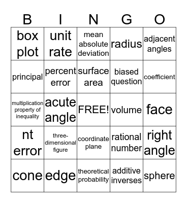 Vocabulary Bingo Card