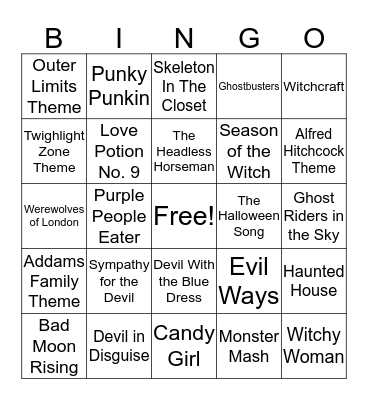 Halloween Music Bingo Card