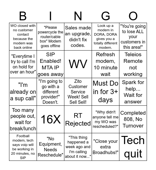Zito CSR Bingo Card