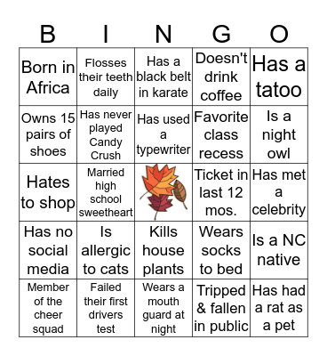 Get to know you BINGO! Bingo Card