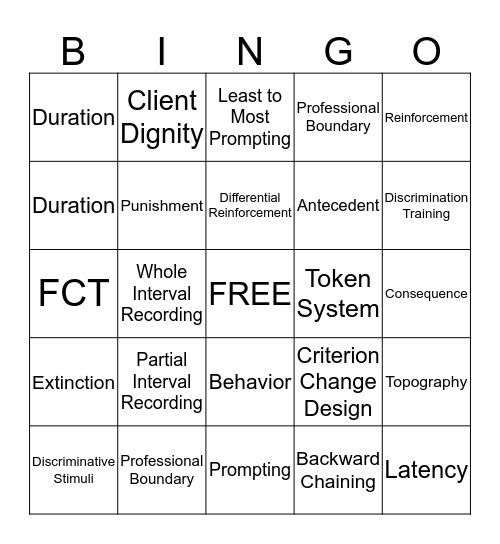 ABA Terms Bingo Card