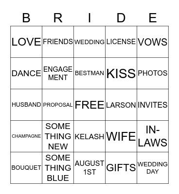 BRIDAL BINGO Card